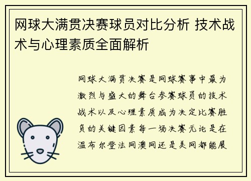 网球大满贯决赛球员对比分析 技术战术与心理素质全面解析